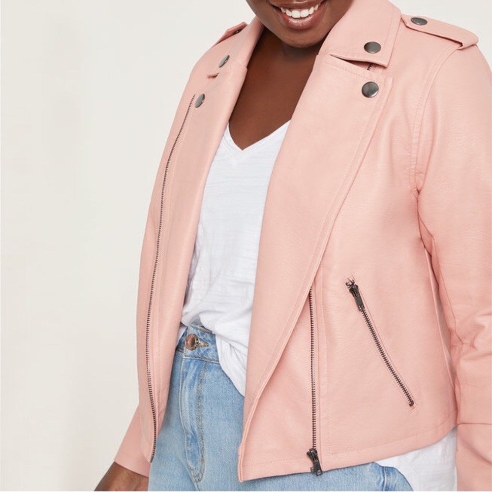 “Eloquii” Pink Faux Leather Moto Jacket